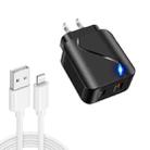 LZ-819A+C 18W QC3.0 USB + PD USB-C / Type-C Interface Travel Charger with Indicator Light + USB to 8 Pin Fast Charging Data Cable Set, US Plug(Black) - 1