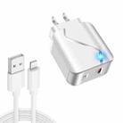 LZ-819A+C 18W QC3.0 USB + PD USB-C / Type-C Interface Travel Charger with Indicator Light + USB to 8 Pin Fast Charging Data Cable Set, US Plug(White) - 1