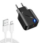 LZ-819A+C 18W QC3.0 USB + PD USB-C / Type-C Interface Travel Charger with Indicator Light + USB to 8 Pin Fast Charging Data Cable Set, EU Plug(Black) - 1