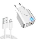 LZ-819A+C 18W QC3.0 USB + PD USB-C / Type-C Interface Travel Charger with Indicator Light + USB to 8 Pin Fast Charging Data Cable Set, EU Plug(White) - 1