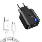 LZ-819A+C 18W QC3.0 USB + PD USB-C / Type-C Interface Travel Charger with Indicator Light + USB to Micro USB Fast Charging Data Cable Set, EU Plug(Black) - 1