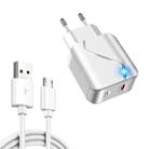 LZ-819A+C 18W QC3.0 USB + PD USB-C / Type-C Interface Travel Charger with Indicator Light + USB to Micro USB Fast Charging Data Cable Set, EU Plug(White) - 1