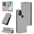 For OnePlus Nord N10 5G Retro-skin Business Magnetic Suction Leather Case with Holder & Card Slots & Wallet(Grey) - 1