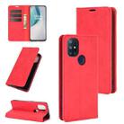 For OnePlus Nord N10 5G Retro-skin Business Magnetic Suction Leather Case with Holder & Card Slots & Wallet(Red) - 1
