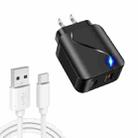 LZ-819A+C 18W QC3.0 USB + PD USB-C / Type-C Interface Travel Charger with Indicator Light + USB to USB-C / Type-C Fast Charging Data Cable Set, US Plug(Black) - 1