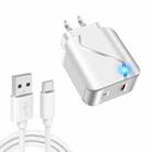 LZ-819A+C 18W QC3.0 USB + PD USB-C / Type-C Interface Travel Charger with Indicator Light + USB to USB-C / Type-C Fast Charging Data Cable Set, US Plug(White) - 1