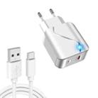 LZ-819A+C 18W QC3.0 USB + PD USB-C / Type-C Interface Travel Charger with Indicator Light + USB to USB-C / Type-C Fast Charging Data Cable Set, EU Plug(White) - 1