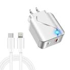 LZ-819A+C 18W QC3.0 USB + PD USB-C / Type-C Interface Travel Charger with Indicator Light + USB-C / Type-C to 8 Pin Fast Charging Data Cable Set, US Plug(White) - 1