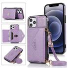 For iPhone 12 Pro Max Multi-functional Cross-body Card Bag TPU+PU Back Cover Case with Holder & Card Slot & Wallet(Purple) - 1