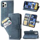 For iPhone 12 / 12 Pro Rotary Card Matte PU Leather Case with Card Slots & Photo Frame & Holder(Blue) - 1