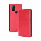 For OnePlus Nord N10 5G Magnetic Buckle Retro Crazy Horse Texture Horizontal Flip Leather Case with Holder & Card Slots & Photo Frame(Red) - 1