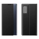 For Huawei P smart 2021 / Y7a Side Display Magnetic Horizontal Flip Plain Texture Cloth + PC Case with Holder & Sleep / Wake-up Function(Black) - 1