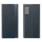 For Huawei P smart 2021 / Y7a Side Display Magnetic Horizontal Flip Plain Texture Cloth + PC Case with Holder & Sleep / Wake-up Function(Dark Blue) - 1