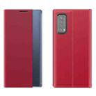 For Huawei P smart 2021 / Y7a Side Display Magnetic Horizontal Flip Plain Texture Cloth + PC Case with Holder & Sleep / Wake-up Function(Red) - 1