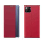 For iPhone 12 / 12 Pro Side Window Display Magnetic Suction Plain Grain Flip Leather Case with Holder(Red) - 1