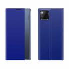 For iPhone 11 Side Window Display Magnetic Suction Plain Grain Flip PU Leather + PC Case with Holder (Blue) - 1