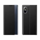 Side Window Display Magnetic Suction Plain Grain Flip PU Leather + PC Case with Holder For iPhone XR(Black) - 1