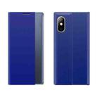 Side Window Display Magnetic Suction Plain Grain Flip PU Leather + PC Case with Holder For iPhone XR(Blue) - 1