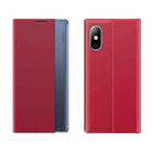 Side Window Display Magnetic Suction Plain Grain Flip PU Leather + PC Case with Holder For iPhone XR(Red) - 1