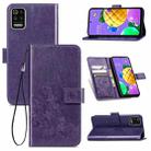 For LG K52 Four-leaf Clasp Embossed Buckle Mobile Phone Protection Leather Case with Lanyard & Card Slot & Wallet & Bracket Function(Purple) - 1