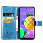 For LG K52 Four-leaf Clasp Embossed Buckle Mobile Phone Protection Leather Case with Lanyard & Card Slot & Wallet & Bracket Function(Blue) - 4