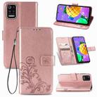 For LG K52 Four-leaf Clasp Embossed Buckle Mobile Phone Protection Leather Case with Lanyard & Card Slot & Wallet & Bracket Function(Rose Gold) - 1