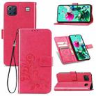 For LG K92 5G Four-leaf Clasp Embossed Buckle Mobile Phone Protection Leather Case with Lanyard & Card Slot & Wallet & Bracket Function(Magenta) - 1