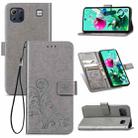 For LG K92 5G Four-leaf Clasp Embossed Buckle Mobile Phone Protection Leather Case with Lanyard & Card Slot & Wallet & Bracket Function(Gray) - 1