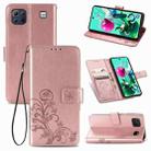 For LG K92 5G Four-leaf Clasp Embossed Buckle Mobile Phone Protection Leather Case with Lanyard & Card Slot & Wallet & Bracket Function(Rose Gold) - 1