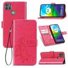 For Motorola G9 Power Four-leaf Clasp Embossed Buckle Mobile Phone Protection Leather Case with Lanyard & Card Slot & Wallet & Bracket Function(Magenta) - 1