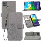 For Motorola G9 Power Four-leaf Clasp Embossed Buckle Mobile Phone Protection Leather Case with Lanyard & Card Slot & Wallet & Bracket Function(Gray) - 1