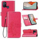 For One Plus Nord N100 Four-leaf Clasp Embossed Buckle Mobile Phone Protection Leather Case with Lanyard & Card Slot & Wallet & Bracket Function(Magenta) - 1