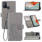 For One Plus Nord N100 Four-leaf Clasp Embossed Buckle Mobile Phone Protection Leather Case with Lanyard & Card Slot & Wallet & Bracket Function(Gray) - 1