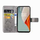 For One Plus Nord N100 Four-leaf Clasp Embossed Buckle Mobile Phone Protection Leather Case with Lanyard & Card Slot & Wallet & Bracket Function(Gray) - 4