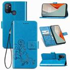 For One Plus Nord N100 Four-leaf Clasp Embossed Buckle Mobile Phone Protection Leather Case with Lanyard & Card Slot & Wallet & Bracket Function(Blue) - 1