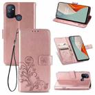 For One Plus Nord N100 Four-leaf Clasp Embossed Buckle Mobile Phone Protection Leather Case with Lanyard & Card Slot & Wallet & Bracket Function(Rose Gold) - 1