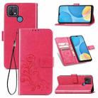 For OPPO A15 Four-leaf Clasp Embossed Buckle Mobile Phone Protection Leather Case with Lanyard & Card Slot & Wallet & Bracket Function(Magenta) - 1