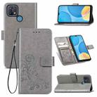 For OPPO A15 Four-leaf Clasp Embossed Buckle Mobile Phone Protection Leather Case with Lanyard & Card Slot & Wallet & Bracket Function(Gray) - 1