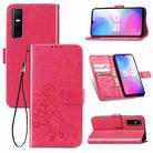 For vivo Y73S 5G Four-leaf Clasp Embossed Buckle Mobile Phone Protection Leather Case with Lanyard & Card Slot & Wallet & Bracket Function(Magenta) - 1