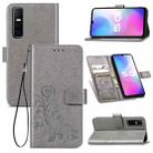 For vivo Y73S 5G Four-leaf Clasp Embossed Buckle Mobile Phone Protection Leather Case with Lanyard & Card Slot & Wallet & Bracket Function(Gray) - 1