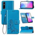 For vivo Y73S 5G Four-leaf Clasp Embossed Buckle Mobile Phone Protection Leather Case with Lanyard & Card Slot & Wallet & Bracket Function(Blue) - 1