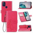 For One Plus Nord N10 5G Four-leaf Clasp Embossed Buckle Mobile Phone Protection Leather Case with Lanyard & Card Slot & Wallet & Bracket Function(Magenta) - 1