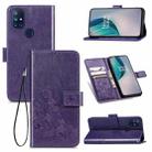 For One Plus Nord N10 5G Four-leaf Clasp Embossed Buckle Mobile Phone Protection Leather Case with Lanyard & Card Slot & Wallet & Bracket Function(Purple) - 1