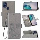 For One Plus Nord N10 5G Four-leaf Clasp Embossed Buckle Mobile Phone Protection Leather Case with Lanyard & Card Slot & Wallet & Bracket Function(Gray) - 1