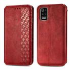 For LG K52 Cubic Grid Pressed Horizontal Flip Magnetic PU Leather Case with Holder & Card Slots & Wallet(Red) - 1