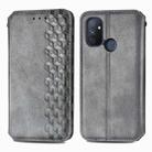 For One Plus Nord N100 Cubic Grid Pressed Horizontal Flip Magnetic PU Leather Case with Holder & Card Slots & Wallet(Gray) - 1