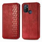 For One Plus Nord N100 Cubic Grid Pressed Horizontal Flip Magnetic PU Leather Case with Holder & Card Slots & Wallet(Red) - 1