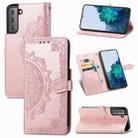 For Samsung Galaxy S21 5G Mandala Flower Embossed Horizontal Flip Leather Case with Holder & Three Card Slots & Wallet & Lanyard(Rose Gold) - 1