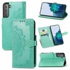 For Samsung Galaxy S21 5G Mandala Flower Embossed Horizontal Flip Leather Case with Holder & Three Card Slots & Wallet & Lanyard(Green) - 1