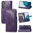 For Samsung Galaxy S21 5G Mandala Flower Embossed Horizontal Flip Leather Case with Holder & Three Card Slots & Wallet & Lanyard(Purple) - 1